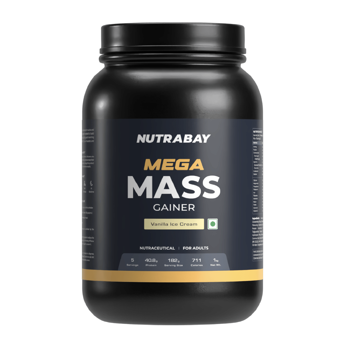 Nutrabay Gold Mega Mass Gainer Protein Supplement Powder - Complex Carbs to Protein Blend (3:1), 40g Protein, 714 Caloreis, 7.8g BCAAs, Easy Digesting Gainer Protein Powder for Men & Women -