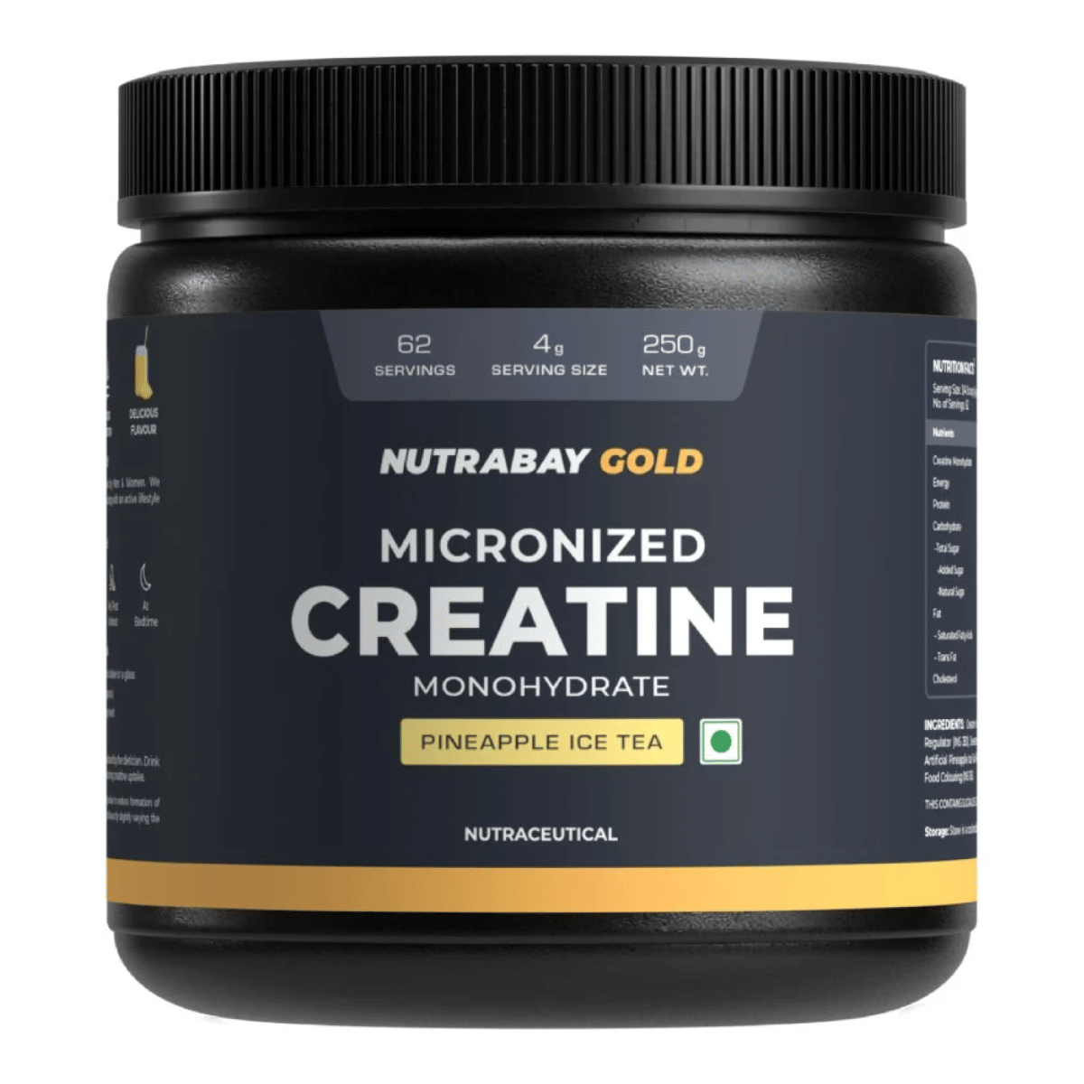 Nutrabay Gold Micronised Creatine Monohydrate - 250g, Pineapple Ice Tea Flavor | Pre/Post Workout Supplement, Muscle Repair & Recovery | Supports Performance & Power | Flavoured Creatine Ami