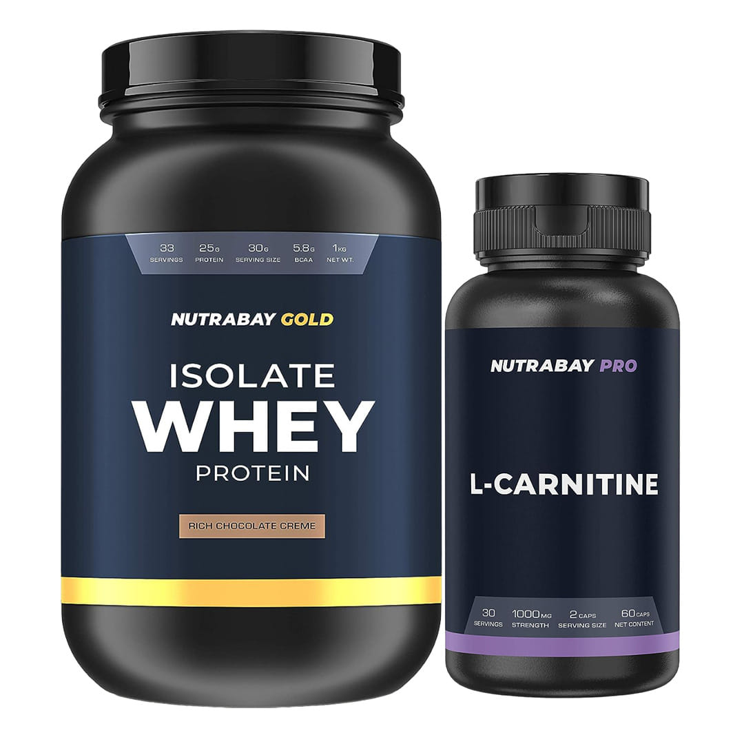 Nutrabay Gold Series 100% Whey Protein Isolate Rich Chocolate Creme 1kg & Nutrabay Pro L-Carnitine - 1000mg, 60 Capsules