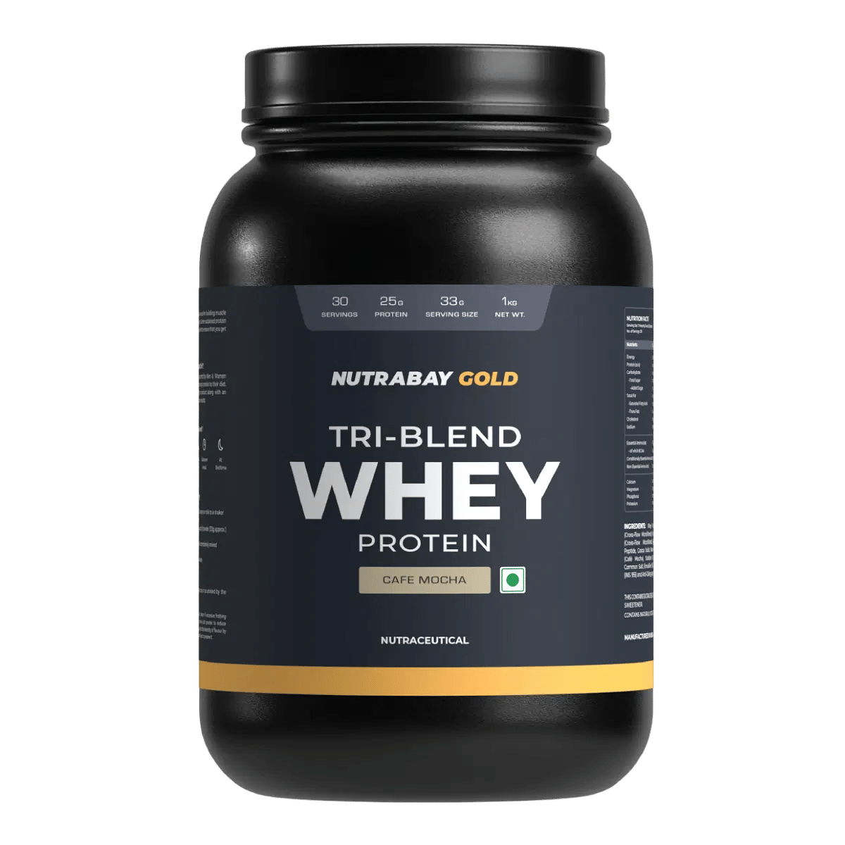 Nutrabay Gold Tri Blend Whey Protein Powder - 1Kg Café Mocha - 30 Servings (Hydrolyzed, Isolate & Concentrate) | 25G Protein, 5.6G Bcaa, 4.2G Glutamic Acid
