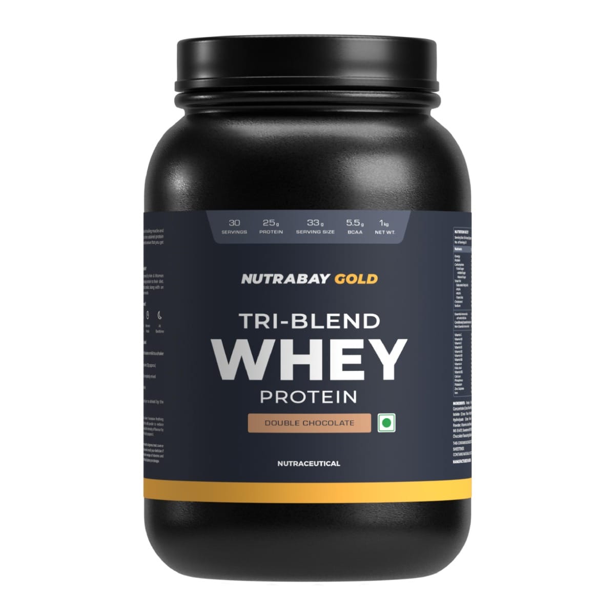 Nutrabay Gold Tri Blend Whey Protein Powder - 1Kg Rich Chocolate Crème - 30 Servings (Hydrolyzed, Isolate & Concentrate) | 25G Protein, 5.6G Bcaa, 4.2G Glutamic Acid