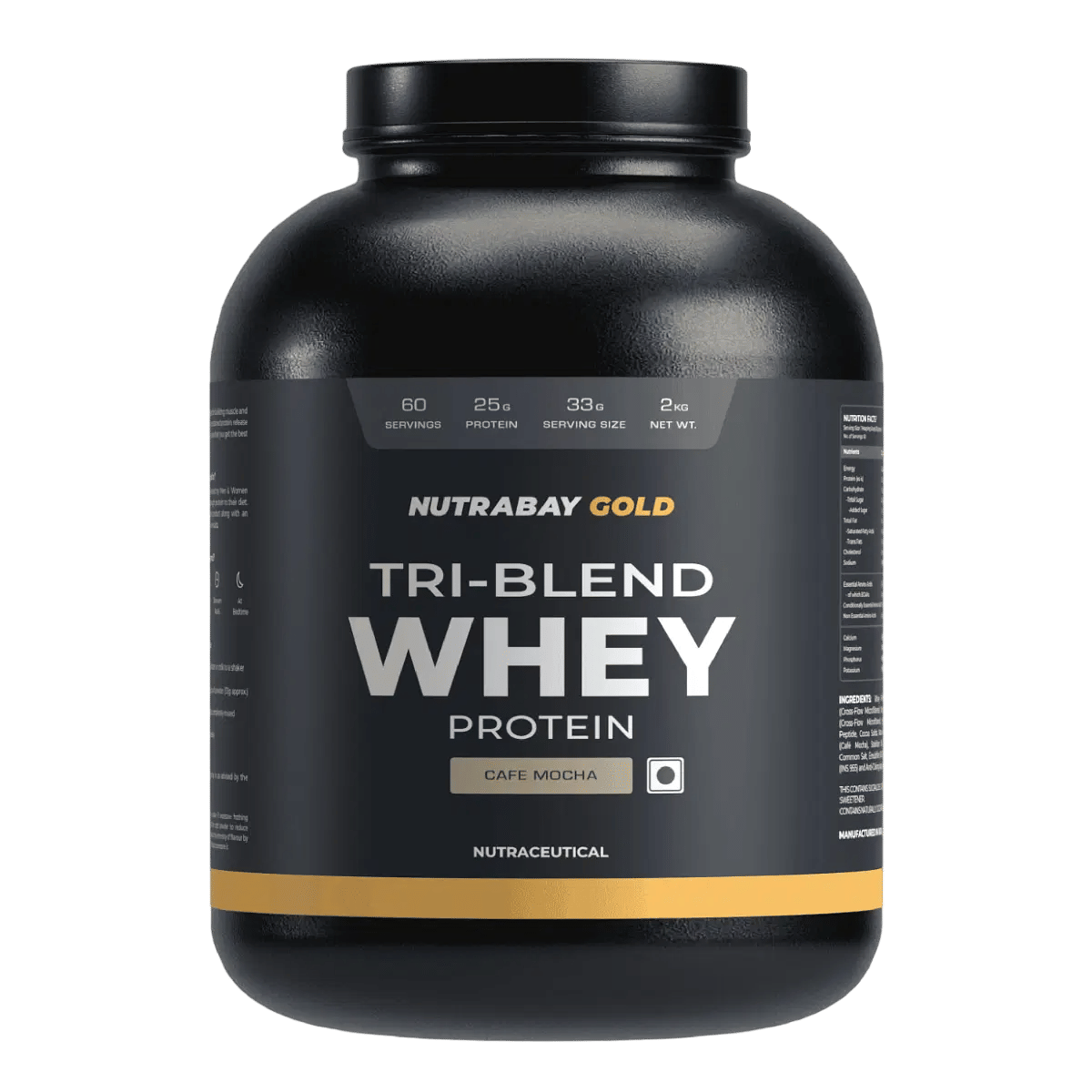 Nutrabay Gold Tri Blend Whey Protein Powder - 2Kg, Café Mocha - 60 Servings (Hydrolyzed, Isolate & Concentrate) | 25G Protein, 5.6G Bcaa, 4.2G Glutamic Acid| Muscle Growth & Recovery