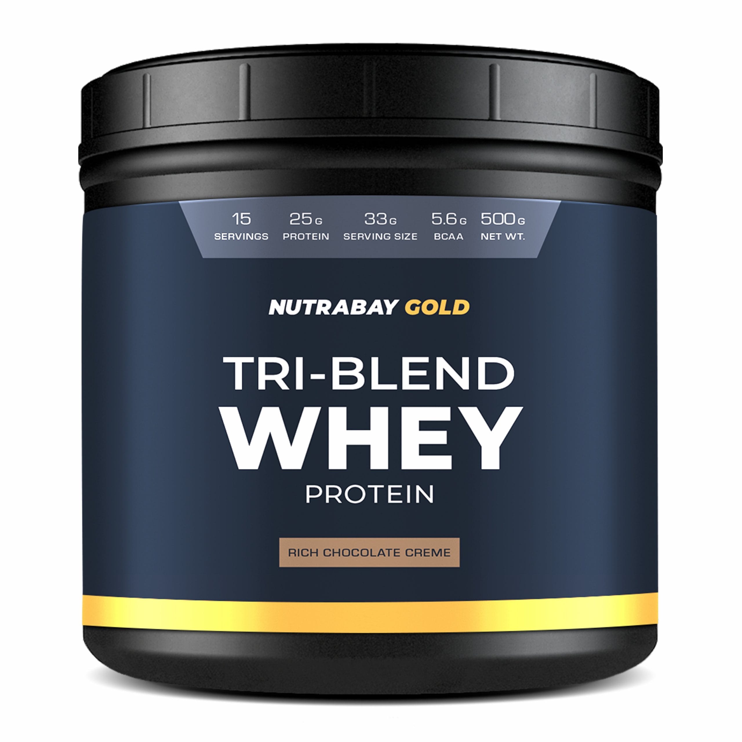 NUTRABAY Gold Tri Blend Whey Protein Powder - 500g 15 Servings (Hydrolyzed, Isolate & Concentrate) | 25g Protein, 5.6g BCAA, 4.2g Glutamic Acid| Muscle Growth & Recovery