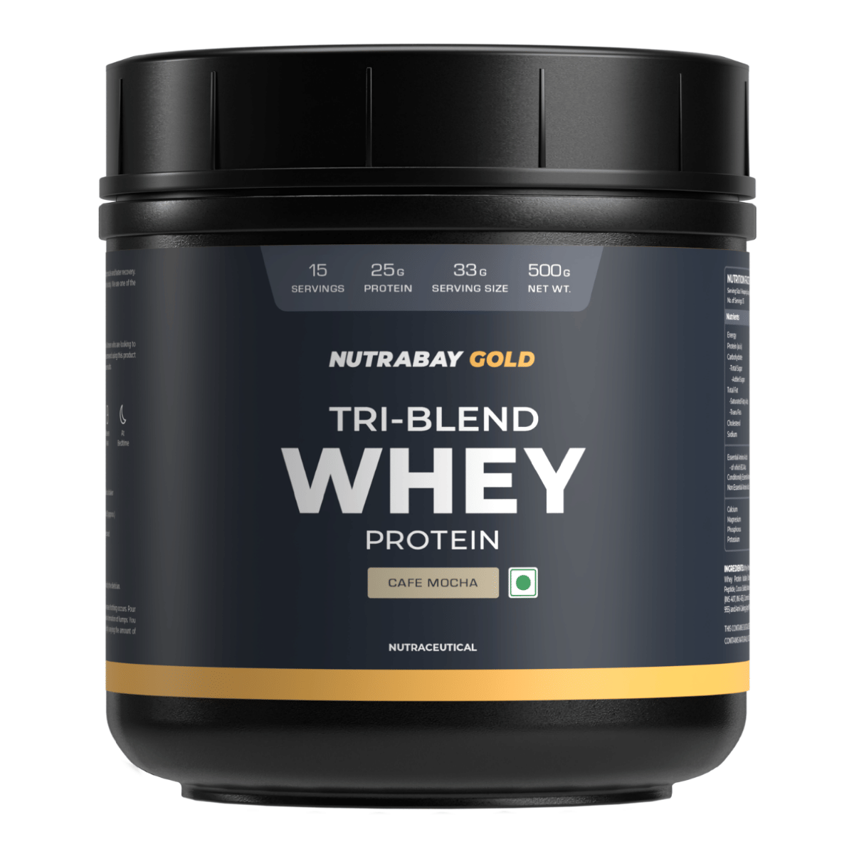 Nutrabay Gold Tri Blend Whey Protein Powder - 500G, Café Mocha - 15 Servings (Hydrolyzed, Isolate & Concentrate) | 25G Protein, 5.6G Bcaa, 4.2G Glutamic Acid| Muscle Growth & Recovery