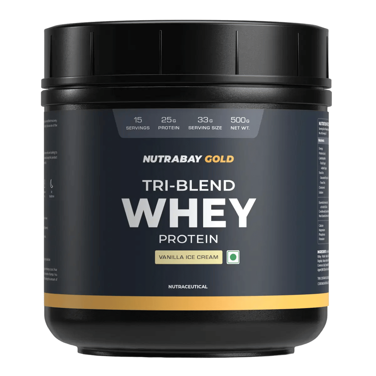 Nutrabay Gold Tri Blend Whey Protein Powder - 500G, Vanilla Ice Cream - 15 Servings (Hydrolyzed, Isolate & Concentrate) | 25G Protein, 5.6G Bcaa, 4.2G Glutamic Acid