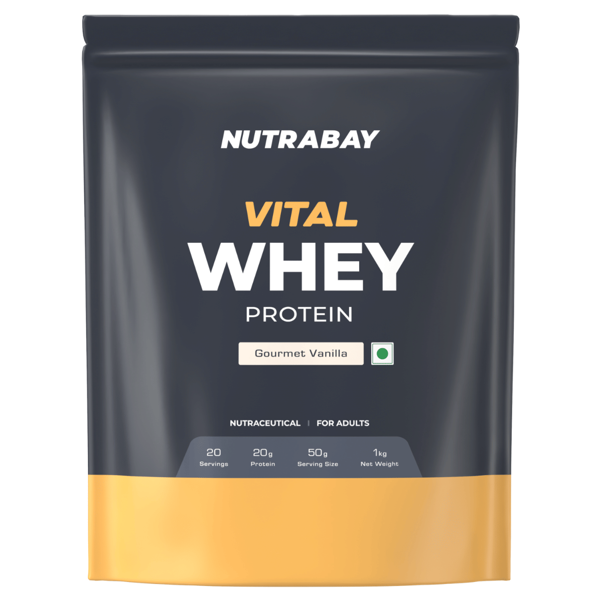 NUTRABAY Gold Vital Whey Protein | 20g Protein, 4g BCAA Per Serving | Lean Muscle Building, Fast Recovery | Whey Protein For Beginners | Gourmet Vanilla Flavour - 1kg