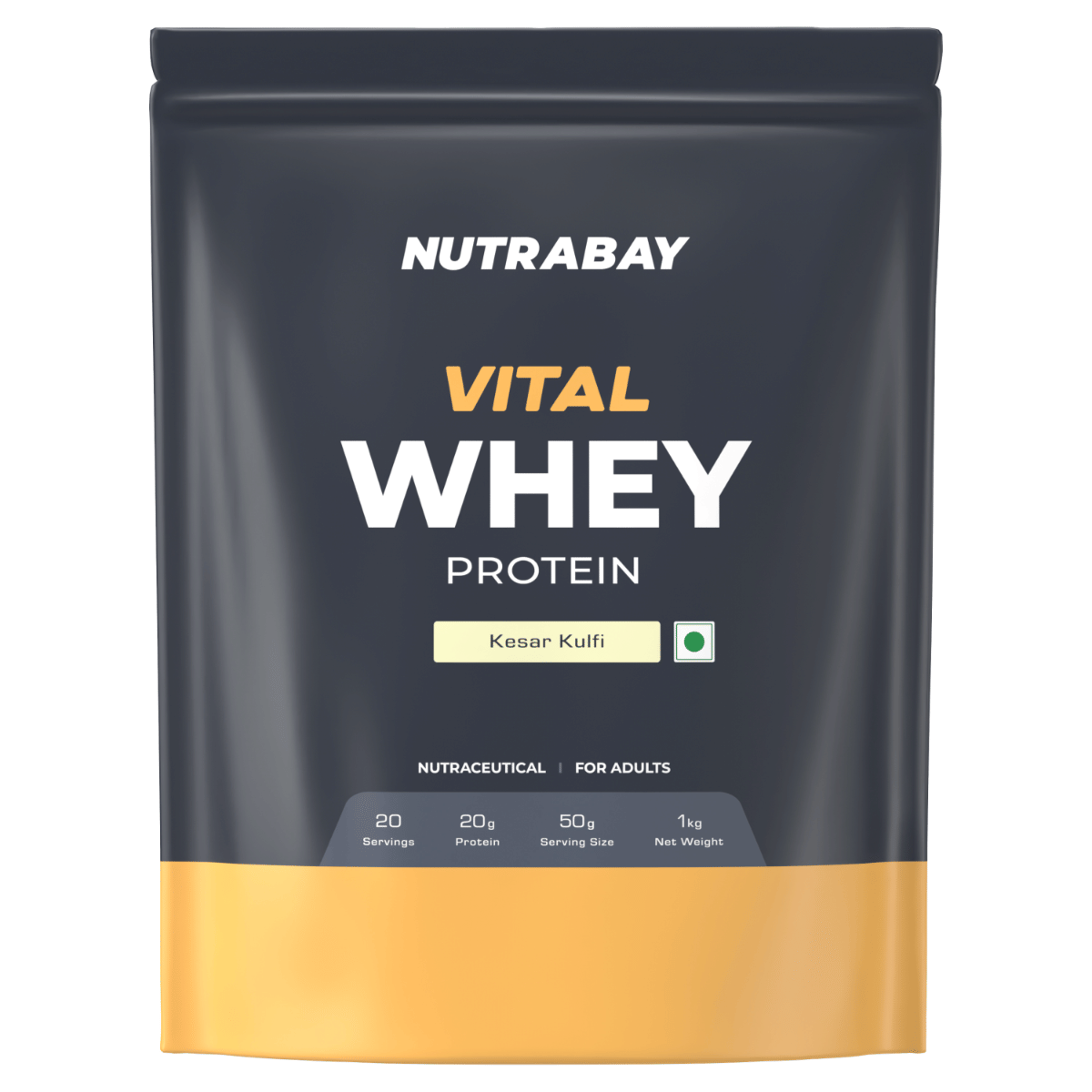 NUTRABAY Gold Vital Whey Protein | 20g Protein, 4g BCAA Per Serving | Lean Muscle Building, Fast Recovery | Whey Protein For Beginners | Kesar Kulfi Flavour - 1kg