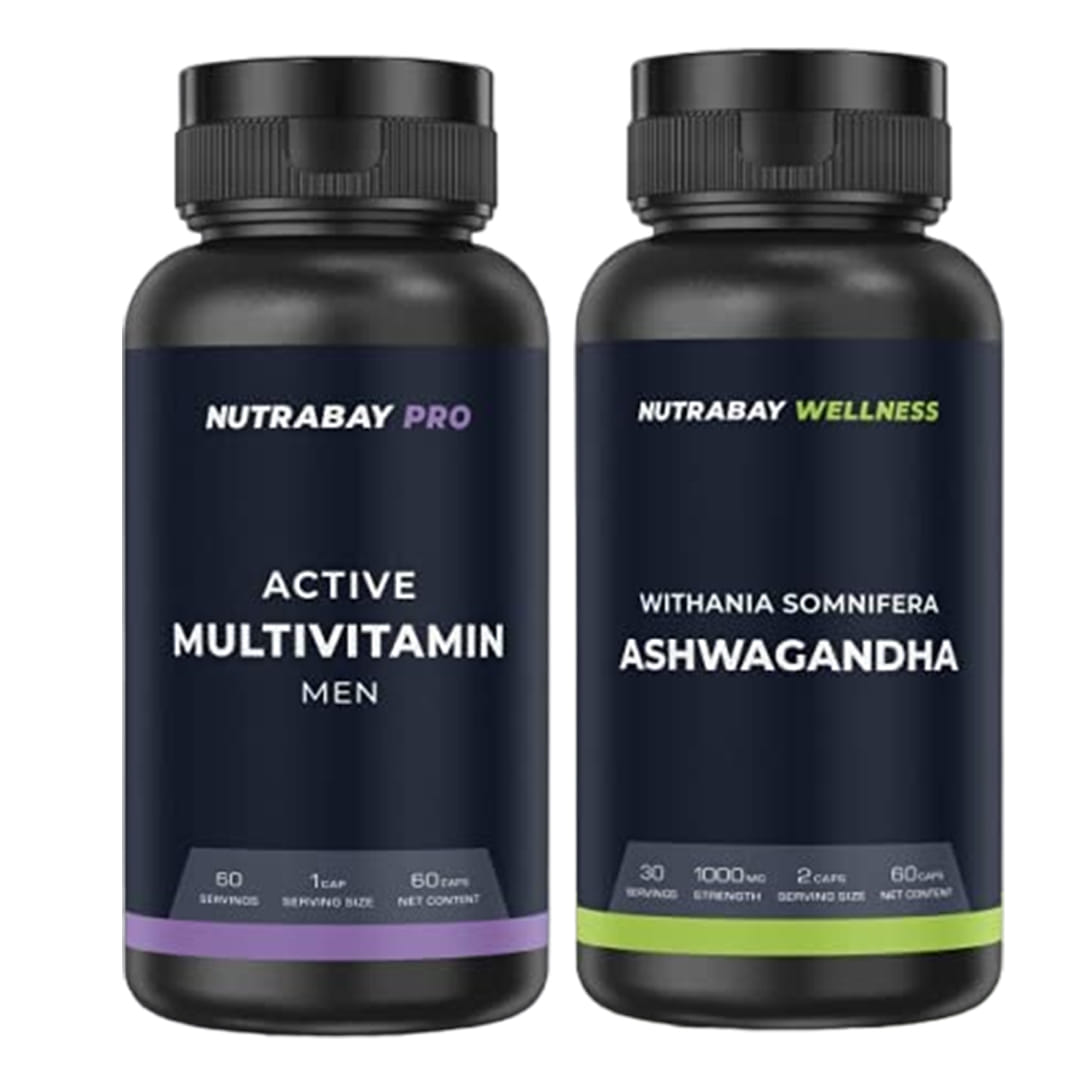 Nutrabay Pro Active Multivitamin Men - 25 Vitamins & Minerals 60 Veg Capsules & Nutrabay Wellness Tribulus Terrestries (Gokshura) 1000mg, 60 Veg Capsules