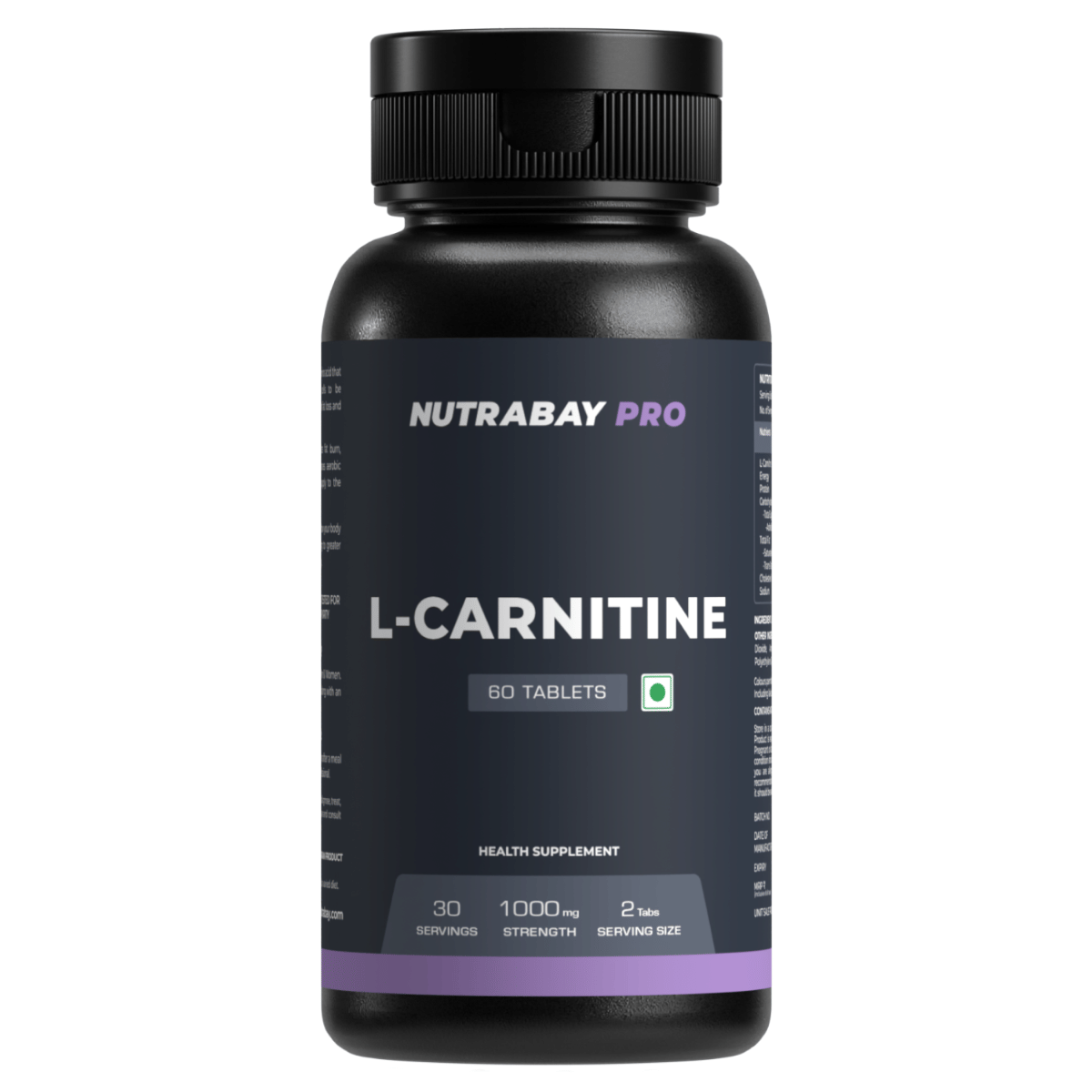 NUTRABAY L Carnitine | Helps Convert Fat Into Energy | 1000mg Carnitine per Tablet | Pre-Workout Supplement For Fat Burn & Increased Energy | 60 Veg Tablets