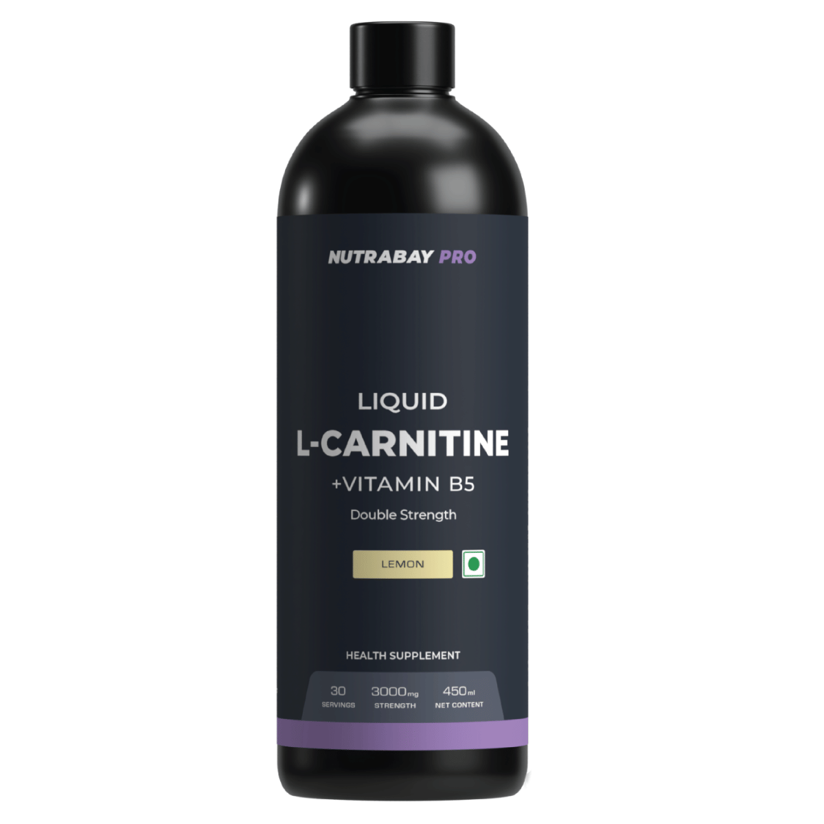 Nutrabay Pro Liquid L-Carnitine With Vitamin B5-450 ml Lemon, 30 Servings | 3000mg (Double Strength) L-CARNITINE, Sugar Free, Helps Convert Fat into Energy, Performance & Recovery
