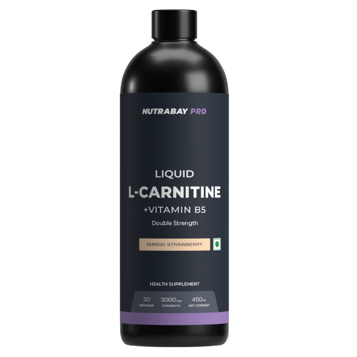Nutrabay Pro Liquid L-Carnitine With Vitamin B5-450 ml Mango Strawberry, 30 Servings | 3000mg (Double Strength) L-CARNITINE, Sugar Free, Helps Convert Fat into Energy, Performance & Recovery