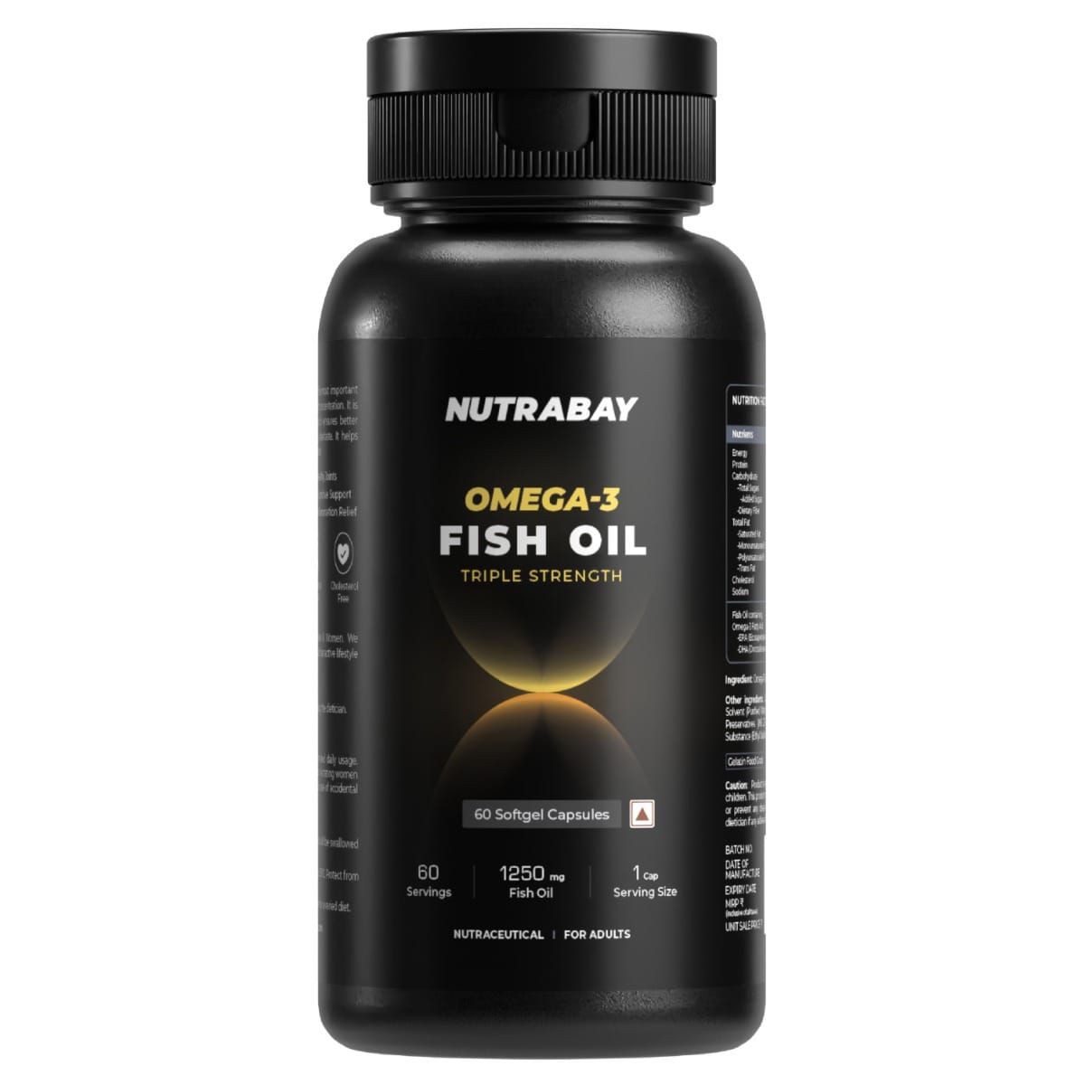 Nutrabay Pro Omega 3 Fish Oil (Triple Strength) - 1000Mg, 60 Capsules | 460 Mg Epa & 380 Mg Dha For Healthy Brain, Heart, Eyes & Joints | Non Gmo, Gluten Free & Cholesterol Free