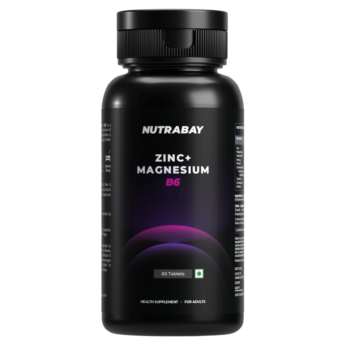 Nutrabay Pro Zinc Magnesium with Vitamin B6 (ZMA), Restful Sleep, Anti Stress & Anxiety Relief supplement for Men & Women - 60 Veg Tablets