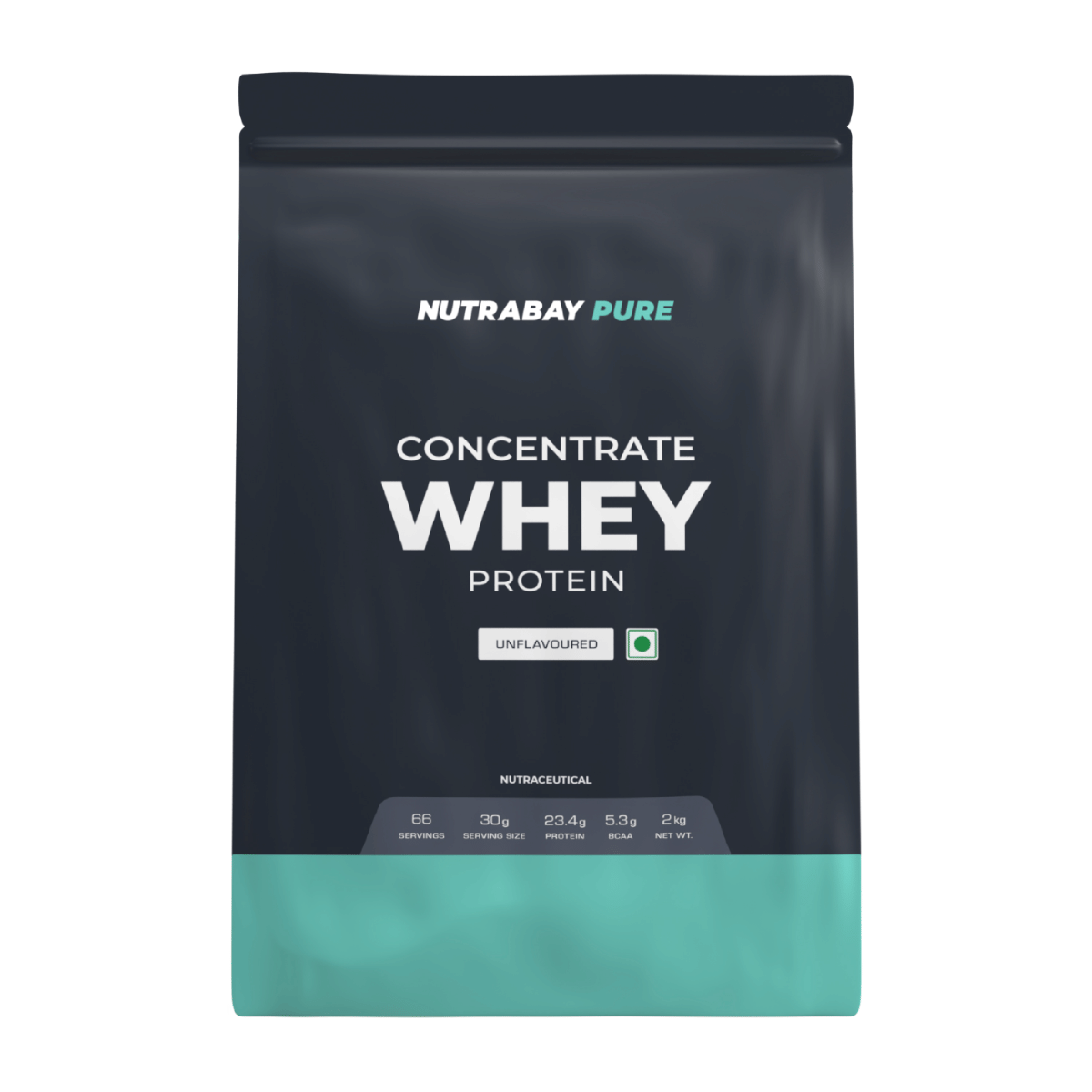 Nutrabay Pure Whey Protein Concentrate 2kg | 66 Servings |Unflavoured | 23.4g Protein | Build Muscle | Fast Recovery