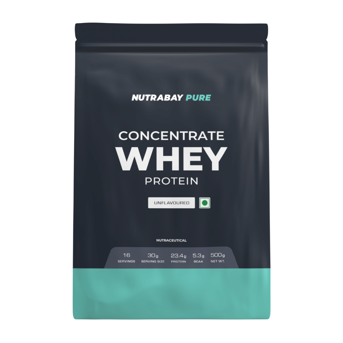 Nutrabay Pure Whey Protein Concentrate 500g | 16 Servings | Unflavoured | 23.4g Protein | Build Muscle | Fast Recovery