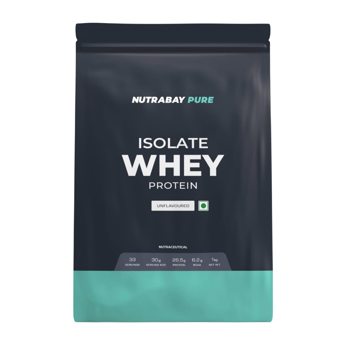 Nutrabay Pure Whey Protein Isolate 1Kg | 33 Servings | Unflavoured | 26.5g Protein | Build Muscle | Fast Recovery