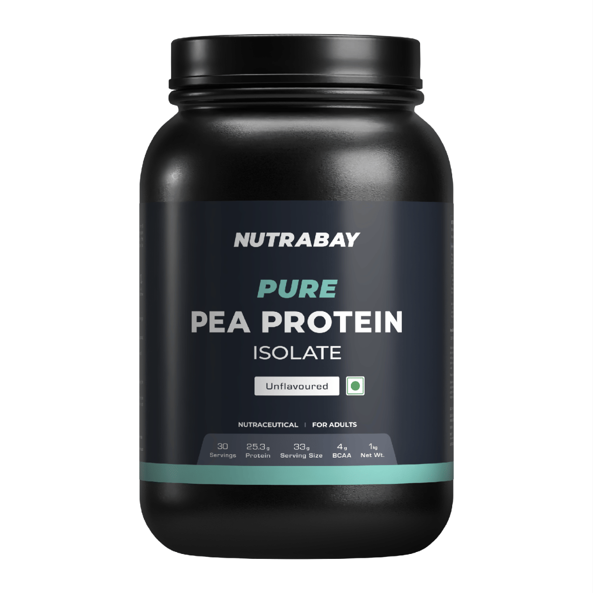Nutrabay Pure Pea Protein Isolate - 1 Kg Unflavoured, 30 Servings | 25.3g Protein, 4g BCAA | Designed for Meal Supplementation, Easy to Digest Vegan Plant Protein for Muscle Growth & Recover