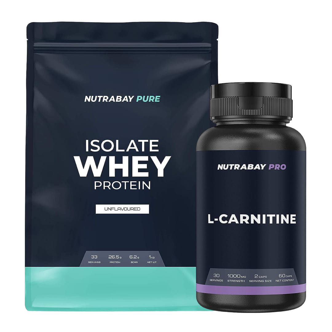 Whey Protein Isolate - 1kg & Nutrabay Pro L-Carnitine - 1000mg, 60 Capsules
