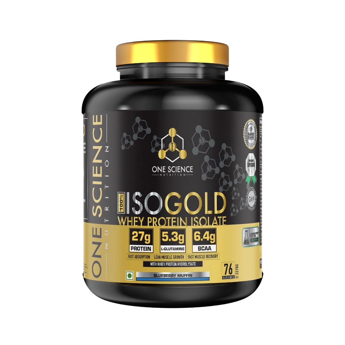 One Science Nutrition (OSN) 100% Iso Gold Whey Protein | 76 Serving | 27g Protein | Blueberry Muffin Flavour | Muscle Recovery | Fast Absorption 2.27kg