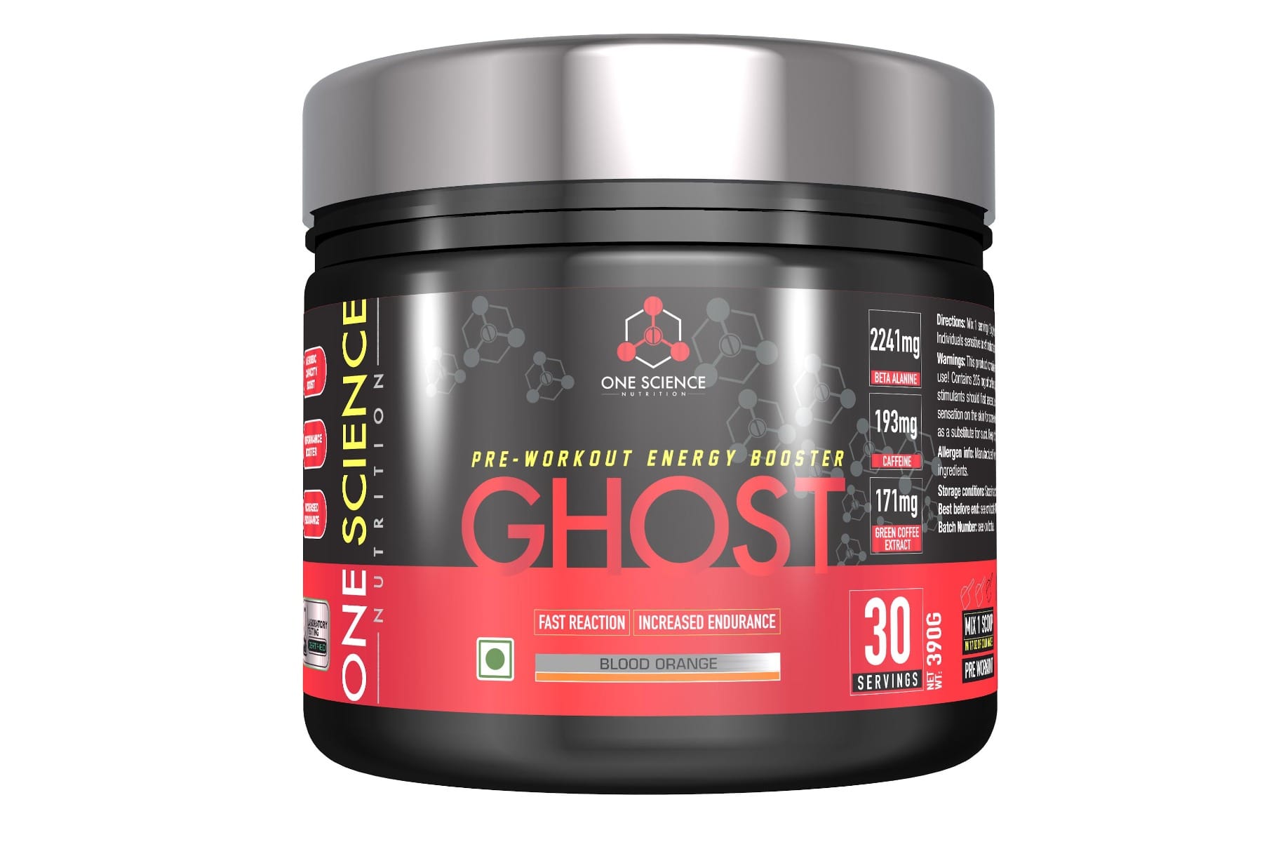 One Science Nutrition (OSN) Ghost Pre-Workout with Vitamin C and Green Tea Extract for Lean Muscles Building | Next Generation Pre-workout Formulation - 30 Servings 390g