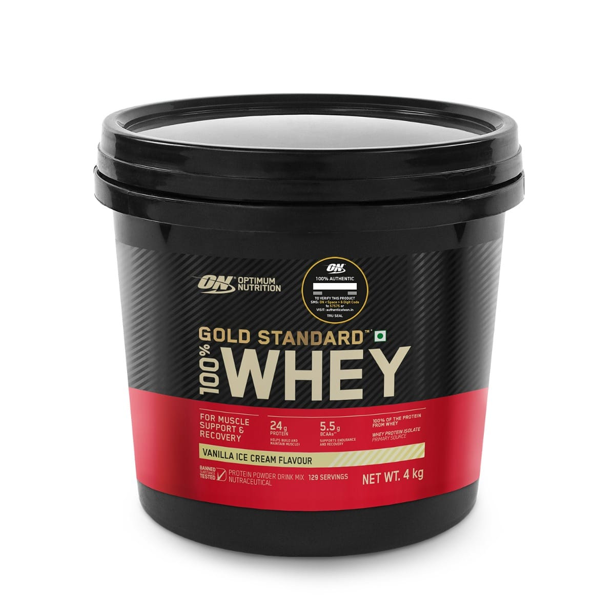 Optimum Nutrition (ON) Gold Standard 100% Whey Protein Powder 4 Kg (Double Rich Chocolate), for Muscle Support &amp; Recovery, Vegetarian - Primary Source Whey Isolate