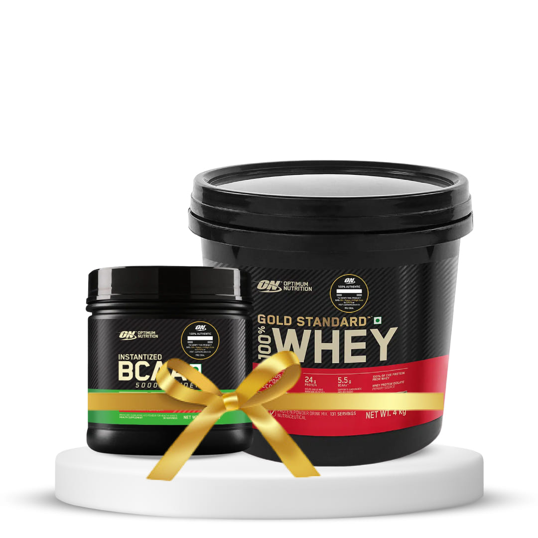 Optimum Nutrition (ON) Gold Standard 100% Whey Protein Powder 4 Kg (Double Rich Chocolate) & Optimum Nutrition BCAA, 5g BCAAs in 2:1:1 Ratio, 30 servings, (250gm - Fruit Punch) (Combo)