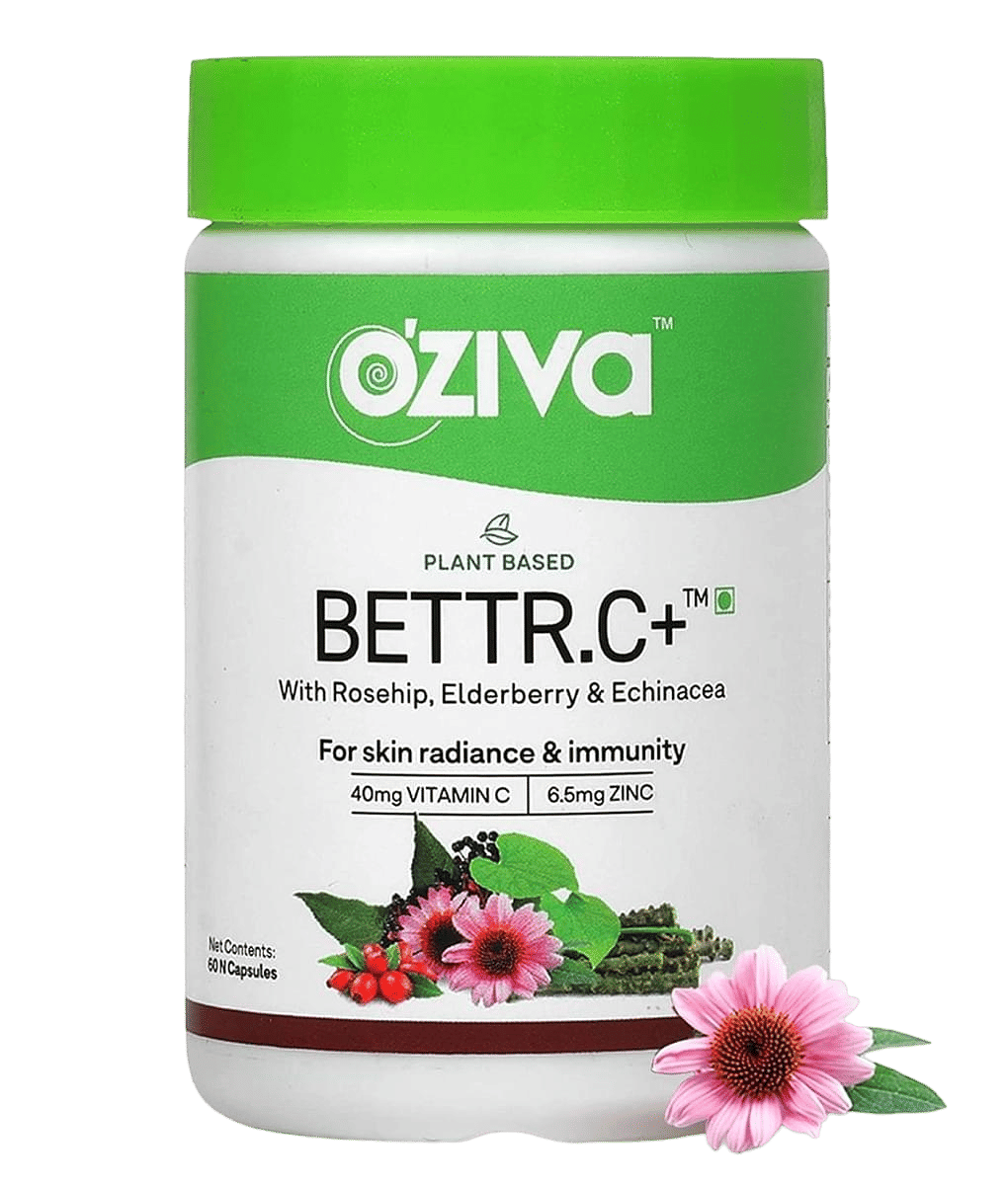 OZiva Bettr.C+ (Plant based Vitamin C with Zinc, Rosehip, Bioflavonoids) for Advanced Immunity, Better Absorption than Synthetic Vitamin C, Certified Vegan, 60 capsules