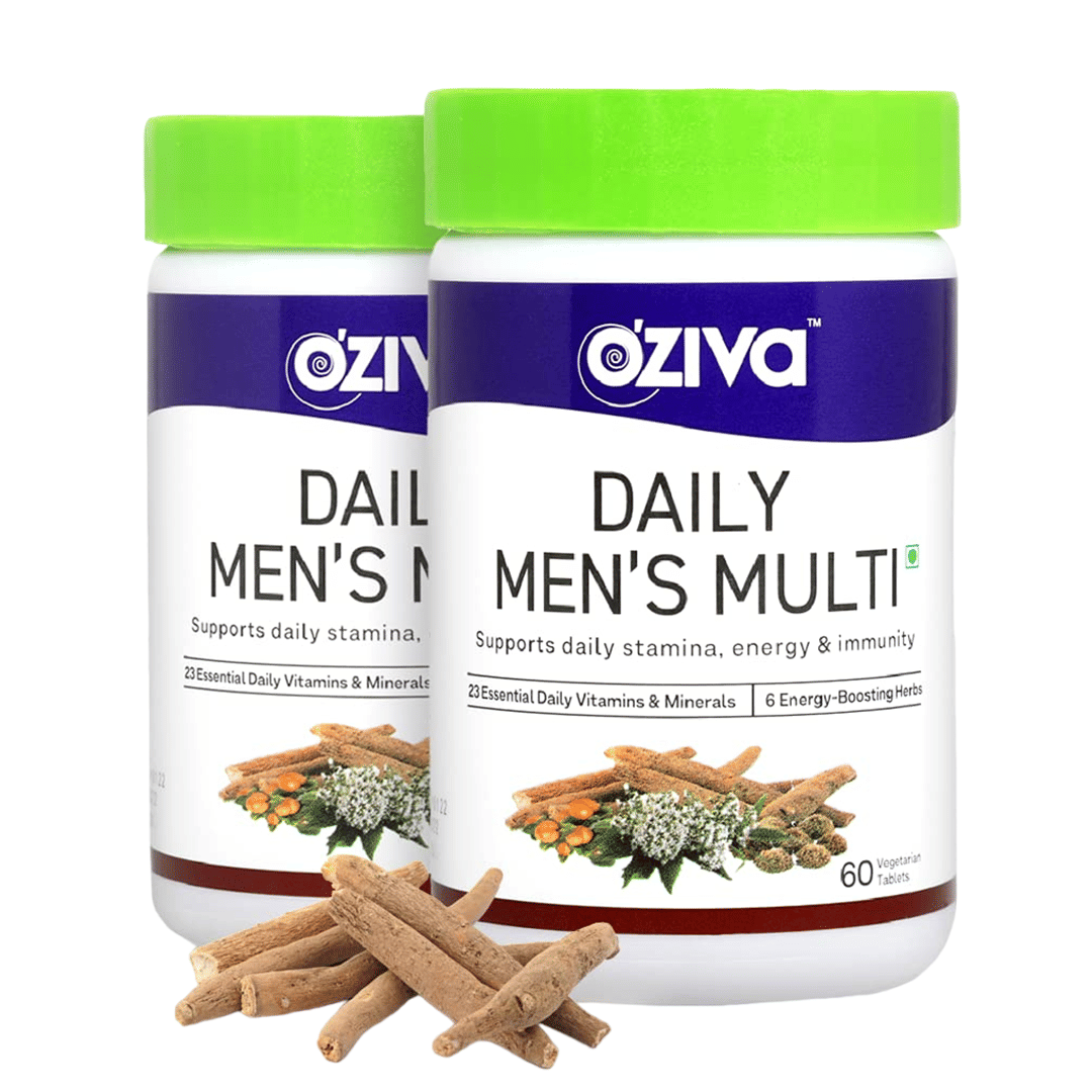 OZiva Daily Men’s Multi Tablets - 120 Veg Tablets (with 23 Multivitamins & Minerals, Ashwagandha, Akarkara & Choline) for Daily Stamina, Energy & Immunity (Pack Of 2)