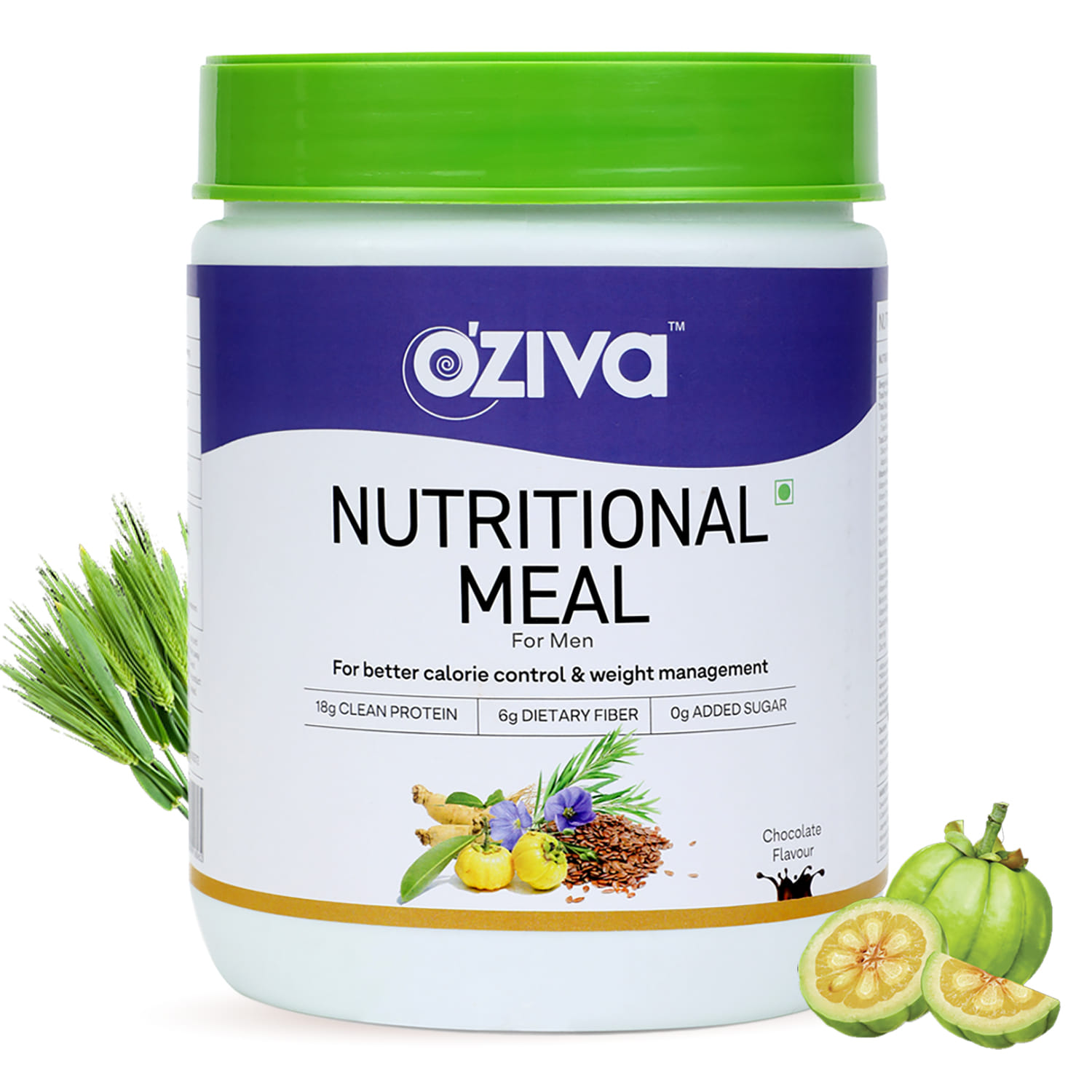 Oziva Nutritional Meal For Men | High In Protein With Herbs Like Ashwagandha, Ginseng, Flax Seeds, Pomegranate, Musli & Barley Grass For Weight Management | Chocolate 500G