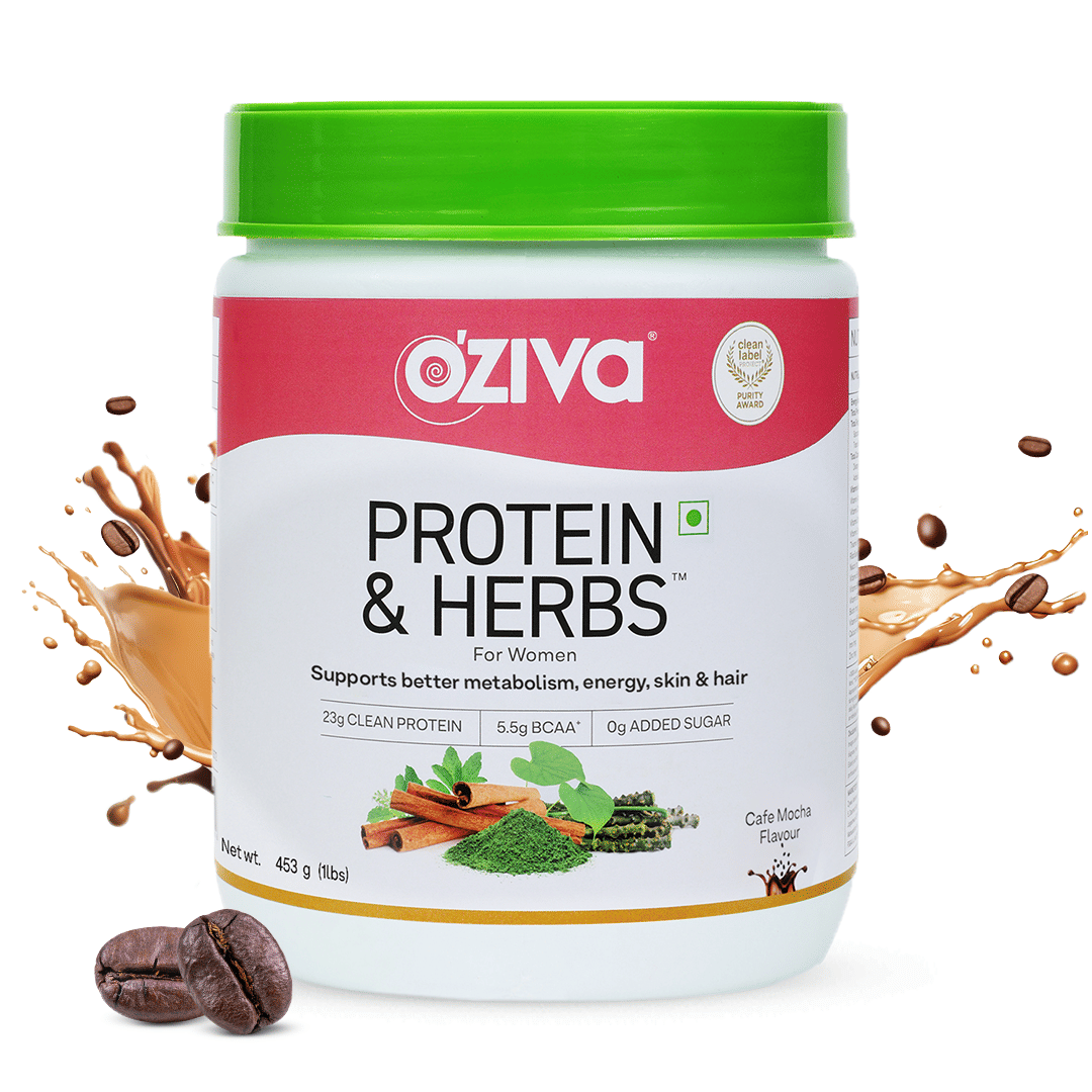 OZiva Protein & Herbs for Weight Management, Women - Cafe Mocha,453g 1 lbs