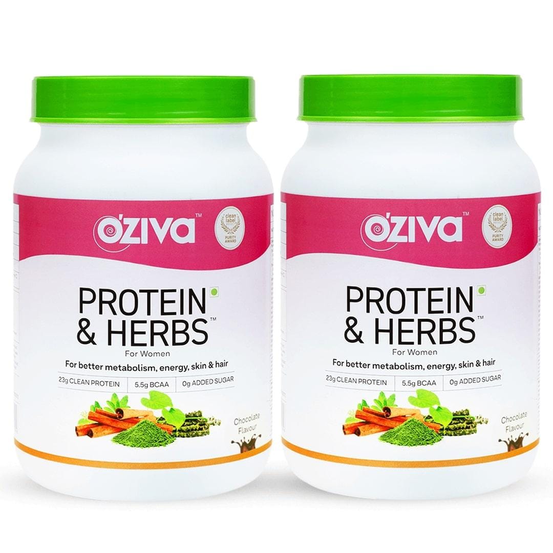 OZiva Protein & Herbs for Women to Reduce Body Fat, Manage Weight & Metabolism | Protein Powder for Women with 23g Whey Protein, No Added Sugar, Certified Clean (pack of 2)