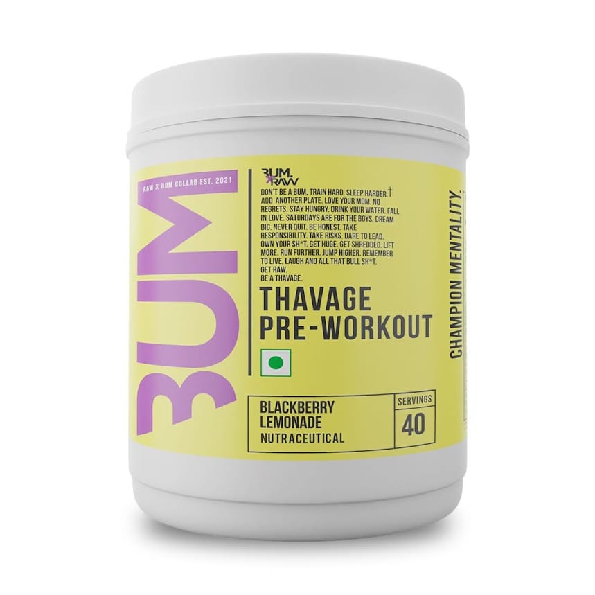 RAW Pre Workout Powder, Thavage Chris Bumstead Sports Nutrition Supplement for Men & Women - Cbum Preworkout for Working Out, Hydration, Mental Focus & Energy - 40 Servings (Peach Bum)