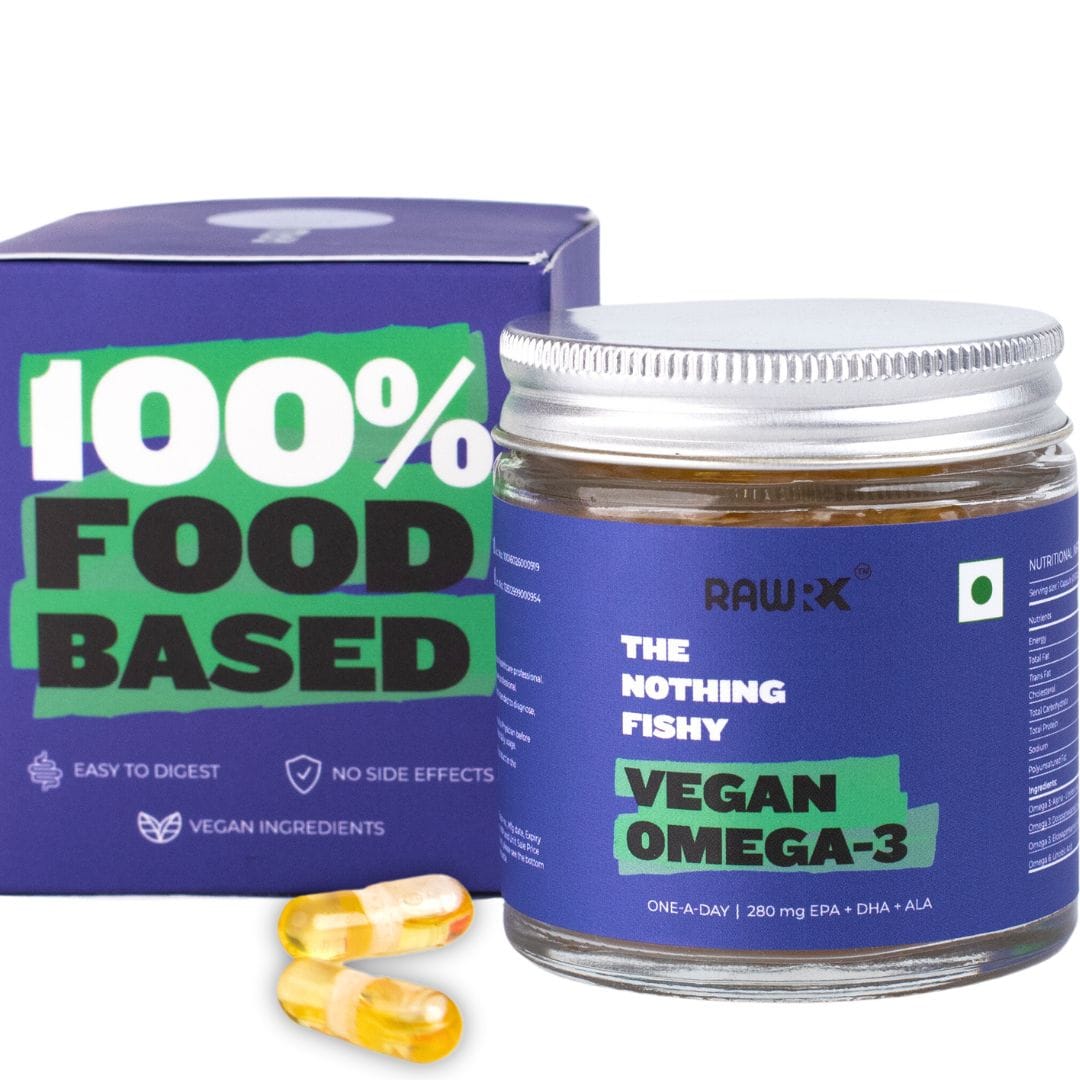 RawRX Vegan Omega 3, 500 mg EPA DHA ALA Fatty Acids, 60 Capsules, 100% Vegetarian Algae Oil, Better than Fish Oil, Best for Pre Workout, Hair & Skin, Heart & Joint Support Supplement for Men