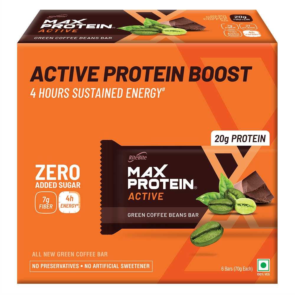 RiteBite Max Protein Active Green Coffee Beans (Pack of 6), 420 g