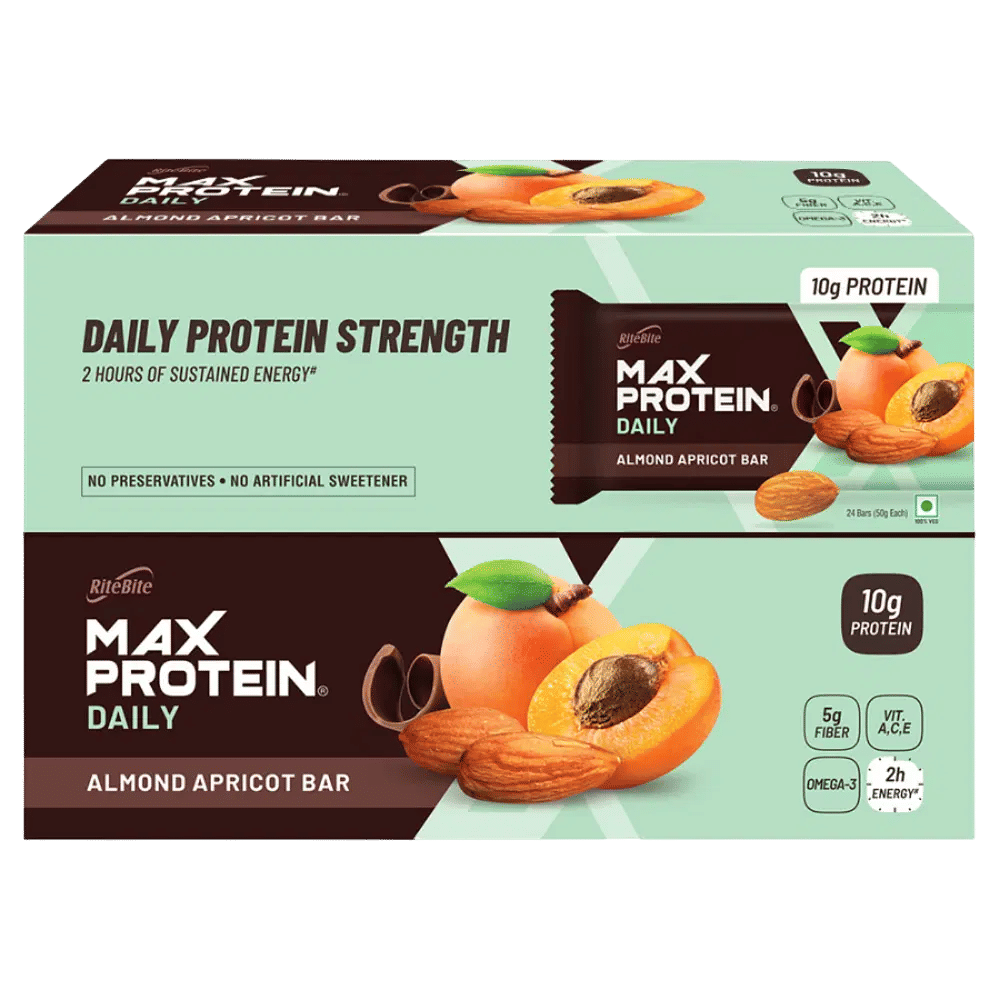RiteBite Max Protein Daily Almond Apricot (Pack of 24), 1.2 Kg