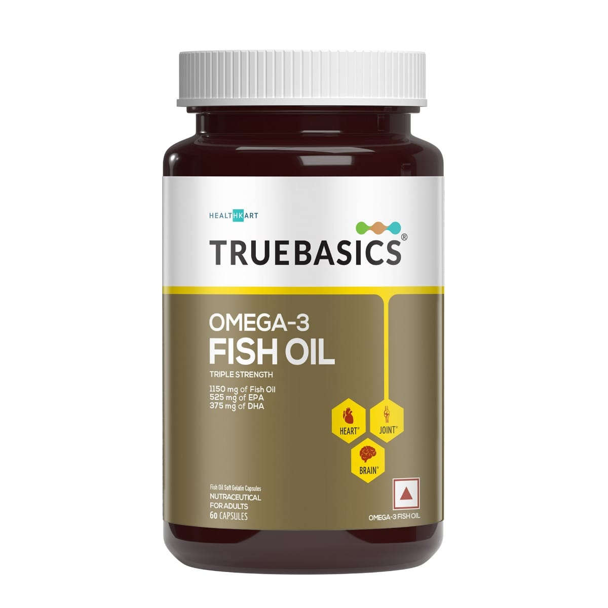 TrueBasics Omega 3 Fish Oil (90 Capsules) | Triple Strength with 1150mg Omega, 525mg EPA & 375mg DHA | For Healthy Heart, Eyes & Joints