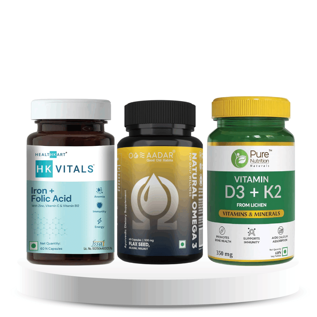 All Round Nutritional Support (Iron & Folic acid + Omega 3+Vit D3 and K2