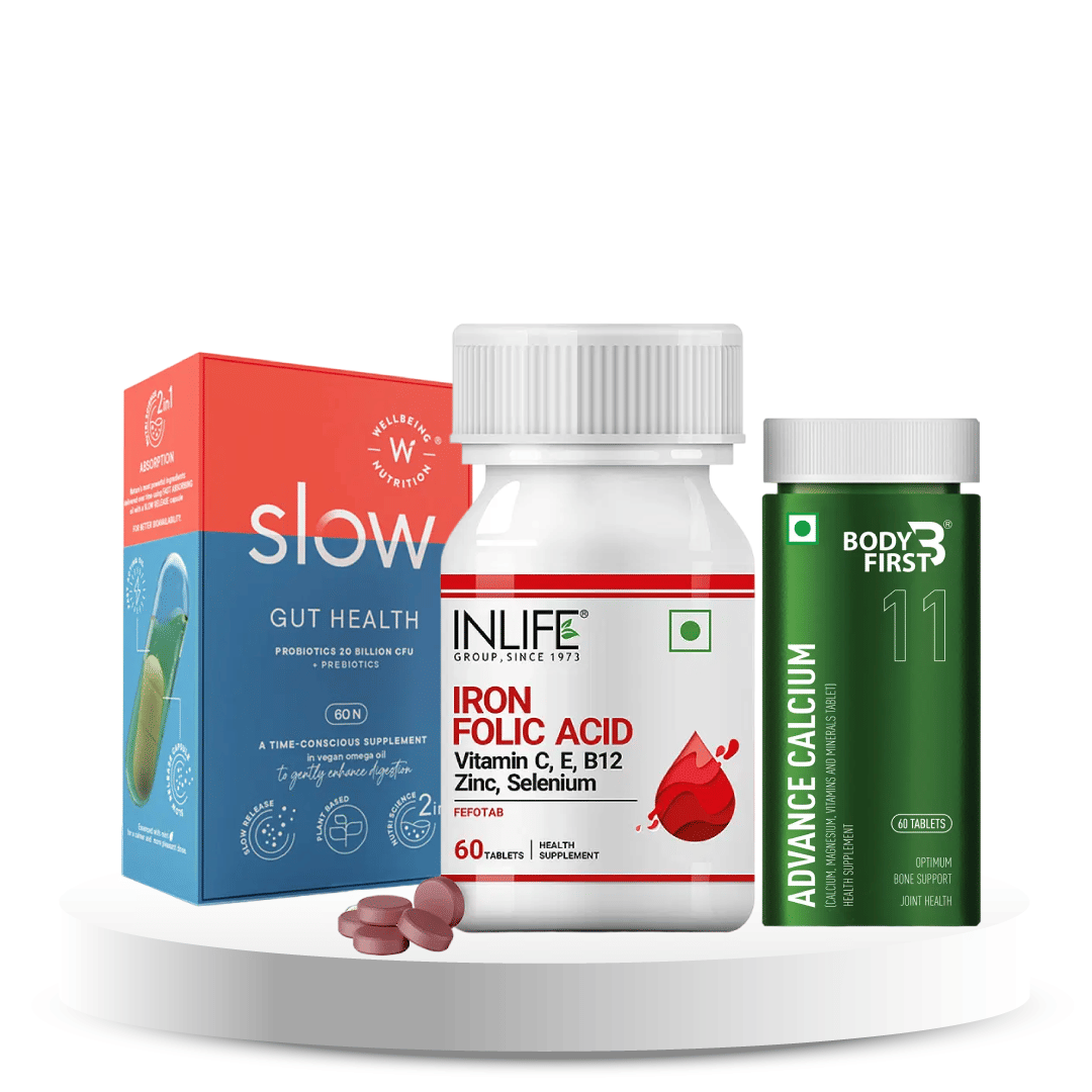 Her Wellness Shield: Bone + Blood (Calcium + Pre & Probiotics+ Iron & Folic acid)