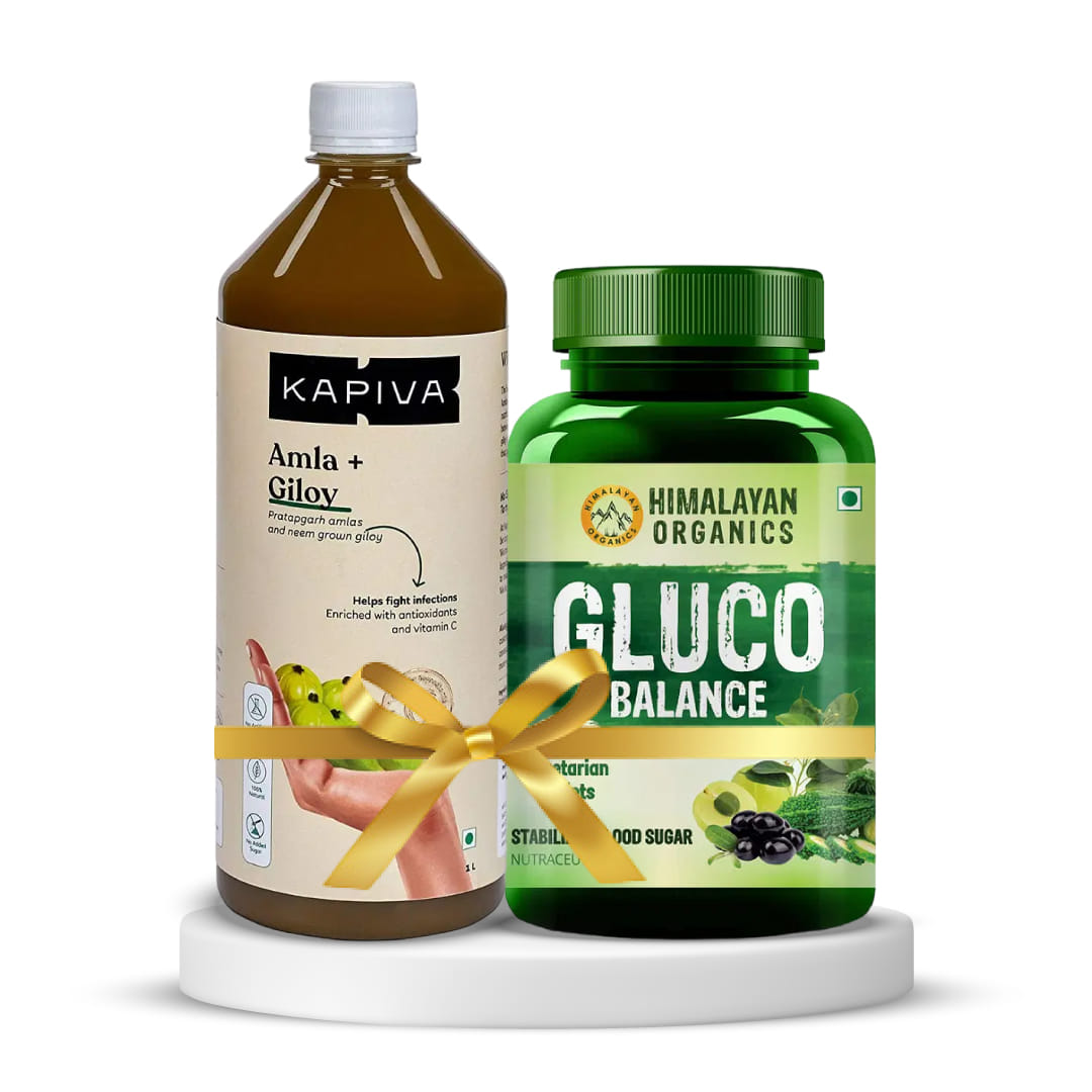 Diabetes Control | Himalayan Organics Plant Based Gluco Balance Insulin Resistance, Diabetes Control Jamun, Bittermelon, Amla, Gudmar, Chirayta Extracts 60 Veg Tablets + Kapiva Amla Juice 1