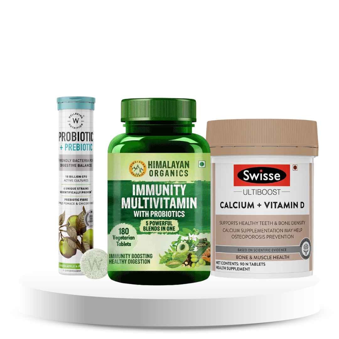 EasyFit Essentials for Golden Years: (Cal and Vit D + Multivitamin with Probiotics+ Probiotic + Prebiotic)