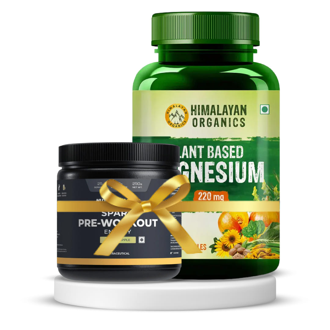 Himalayan Organics Plant Based Magnesium 220mg 120 Veg Capsules Nutrabay Gold Spark Pre Workout - 300g | Pack of 2 Combo