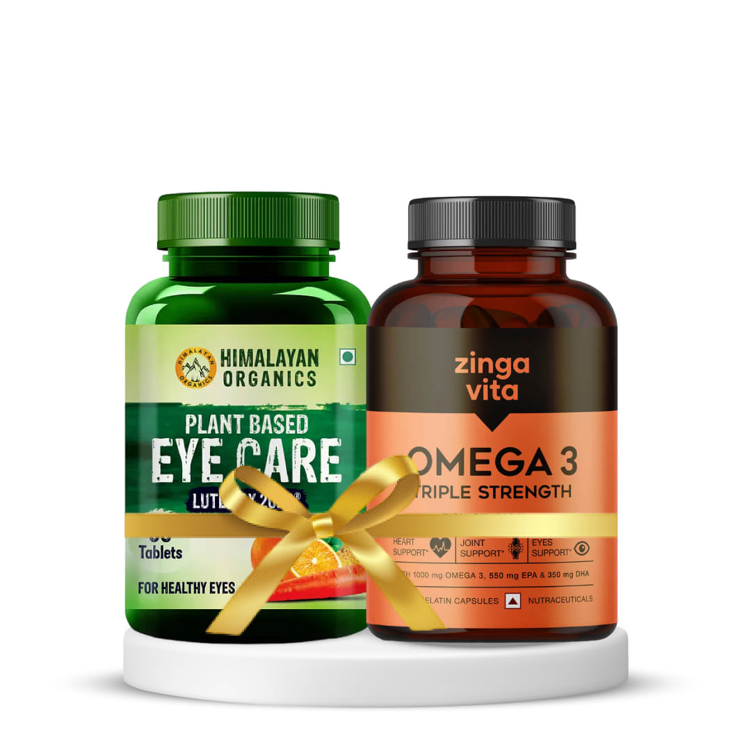 Heart, Joint, and Eye Health | Zingavita Triple Strength Omega 3 Fish Oil (60 Count) Capsule 1000 mg + Himalayan Organics Plant Based Eye Care Supplement (Lutemax 2020, Orange Extract, Carro