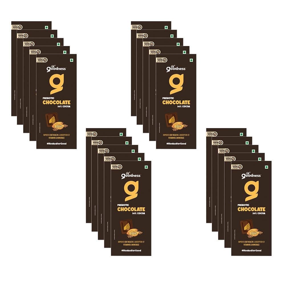 Lil'Goodness Premium Prebiotic Dark Chocolate Healthy Dark Chocolate India's First Prebiotic Chocolate (13g - Pack of 15)