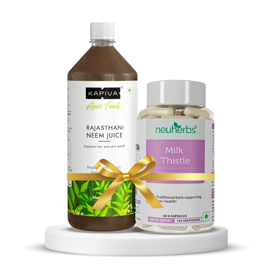 Liver Health and Detox|Kapiva Neem Juice (For Healthy Hair & Skin), 1 L, Unflavoured + Neuherbs Milk Thistle 60 capsules