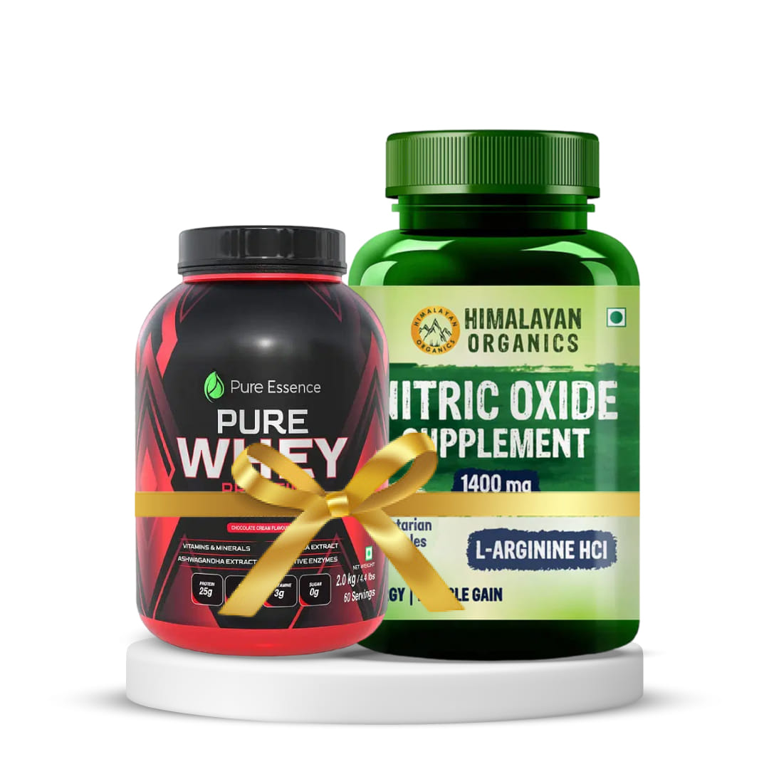 Himalayan Organics Nitric Oxide 1400mg 60 Veg Capsules & Nutrabay Pure Micronised Creatine Monohydrate 100g Unflavoured| Pack of 2 Combo