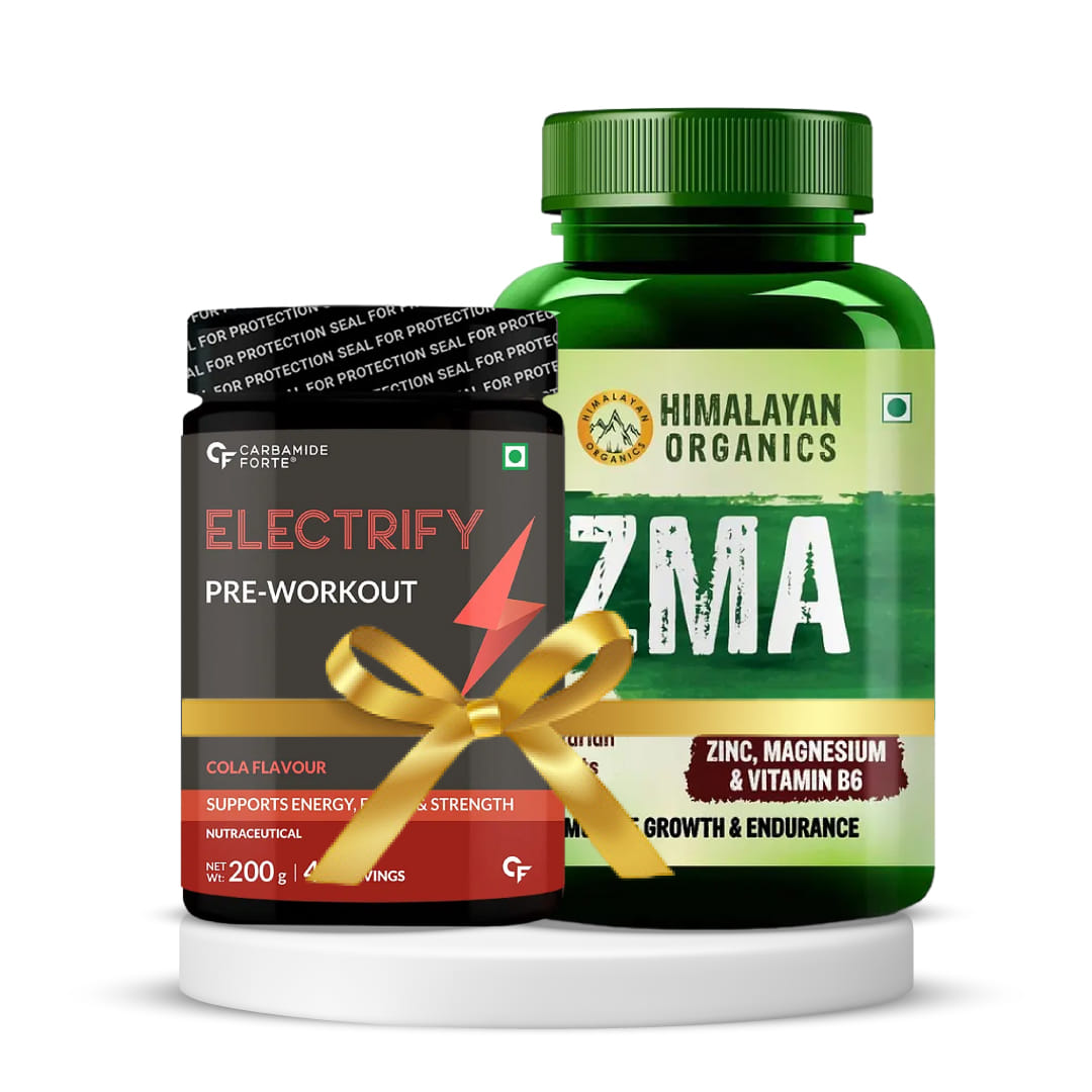 Carbamide Forte Pre-Workout Powder Cola Flavour 200g & Himalayan Organics ZMA (Zinc, Magnesium Aspartate) 120 Veg Tablets |Pack of 2 Combo