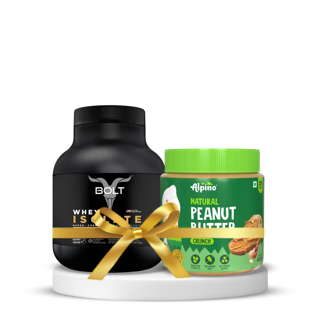 Alpino Natural Peanut Butter Crunch 400 G Unsweetened 30 G Protein & Bolt Whey Isolate Protein 5 lb, 2.27 kg (Piedmont Chocolate)
