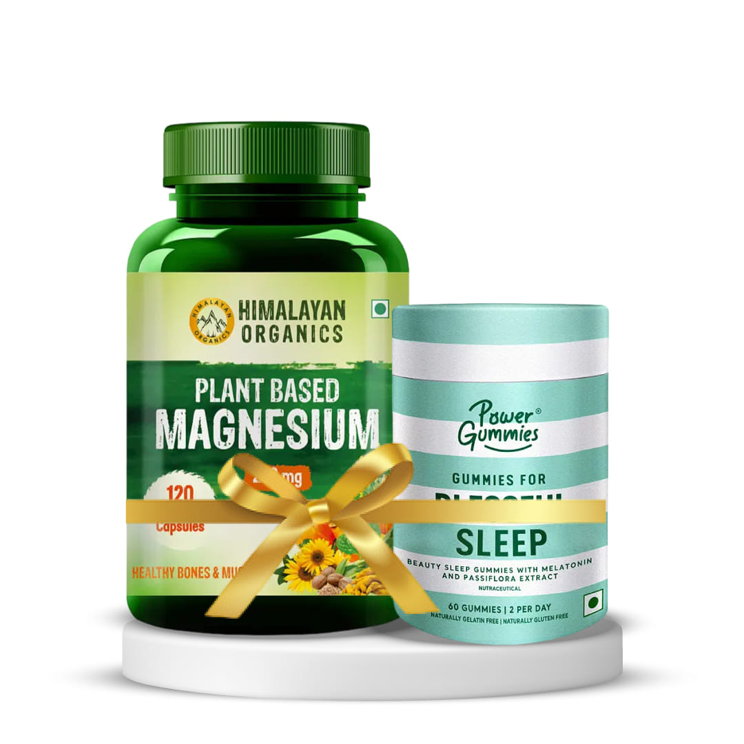 Sleep Support and Relaxation | Power Gummies Blessful Sleep, 60 gummies, Passion Fruit + Himalayan Organics Plant Based Magnesium 220mg - 120 Veg Capsules