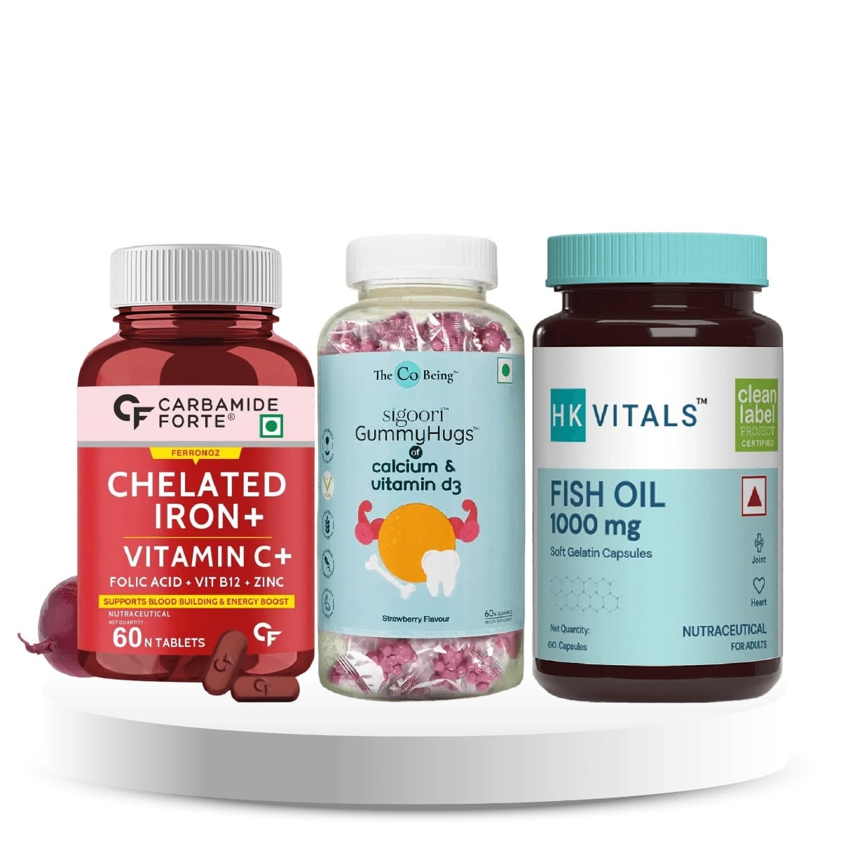 There She Glows Set (Fish Oil + Vitamin C, B12 +Iron + Vitamin D3 & more)