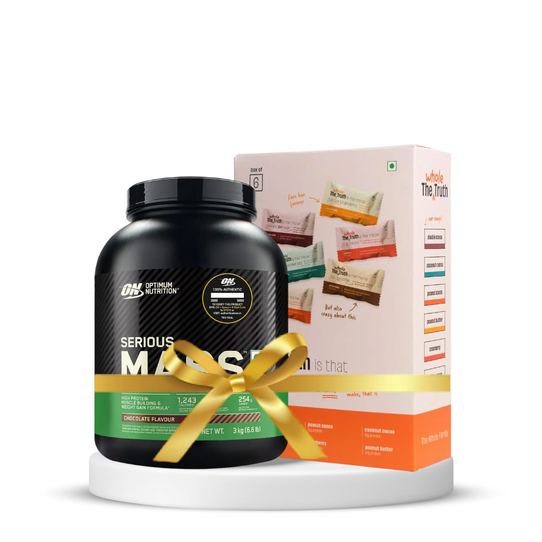 Weight Gain and Protein Support|Optimum Nutrition (ON) Serious Mass High Protein Weight Gain Powder(Veg)- 3 kg (Chocolate), Glutamine & 3g Creatine + The Whole Truth - Protein Bars - All-In-